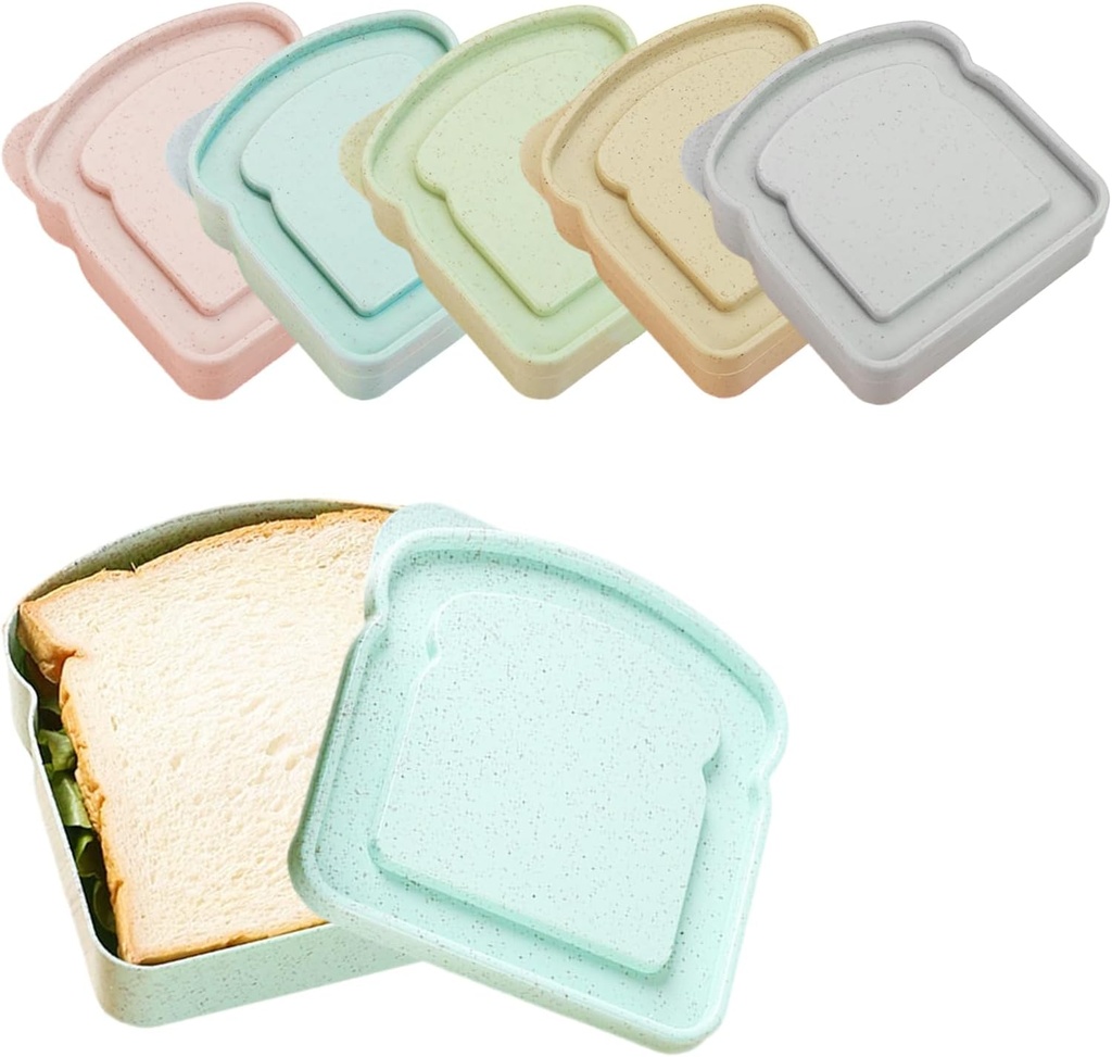 5pcs Reusable Sandwich Containers for Lunch Boxes, BPA-Free, Microwave and Dishwasher Safe, Plastic Toast-Shaped Food Storage Box with Lid for Snacks, Fruit, and Meals Ideal for Office Camping (5pcs)