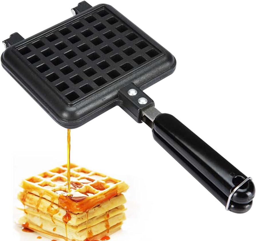 ELEOPTION Belgium Waffle Maker Iron Aluminum Alloy Base Stovetop Non-stick Coating with Handles (For Belgium Waffle)