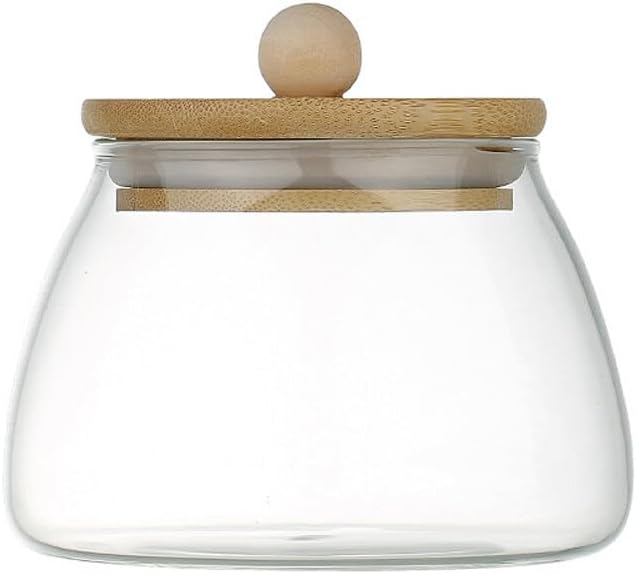 300ml Glass Airtight Storage Jar Container Decorative Coffee Nuts Canister Terrarium Vase With Bamboo Lid for Candy Cookie Sugar Flour Tea Spice Salt 10oz