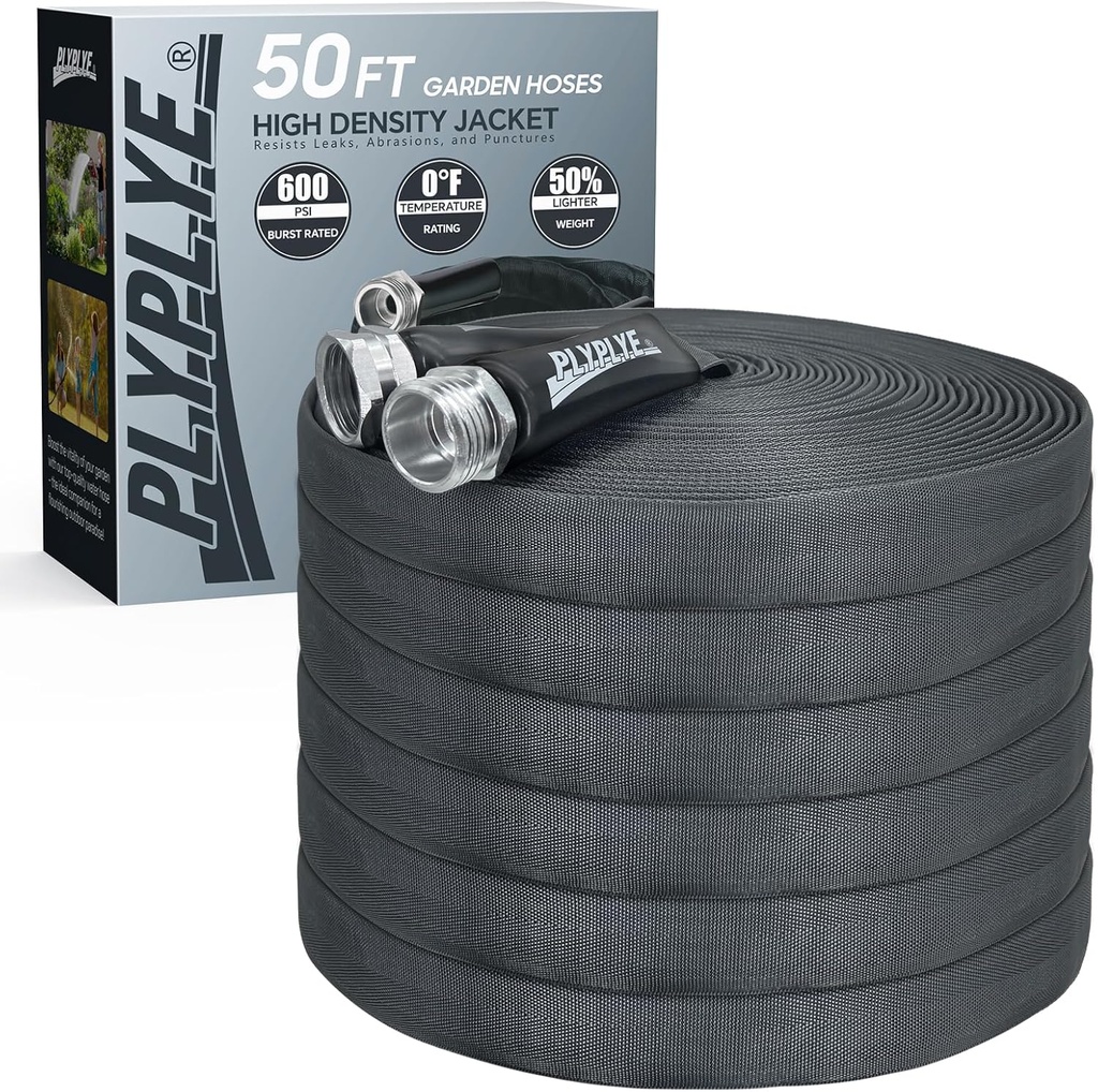 50ft Non-Expanding Garden Hose – Ultra-Light, Kink-Free, High-Pressure, Abrasion-Resistant, Durable, All-Weather, Eco-Friendly, Black&Gray
