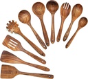 Wooden Spoons for Cooking,10 Pcs Natural Teak Wooden Kitchen Utensils Set Wooden Utensils for Cooking Wooden Cooking Utensils Wooden Spatulas for Cooking (10)