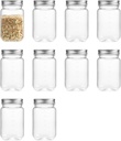 16 Ounce Clear Plastic Mason Jars With Screw On Lid, Reusable Empty Jars for Food Storage, Round BPA Free Containers for Sealing, Dry Food, Snacks, Breakage-proof, (Silver - 10 Pack)