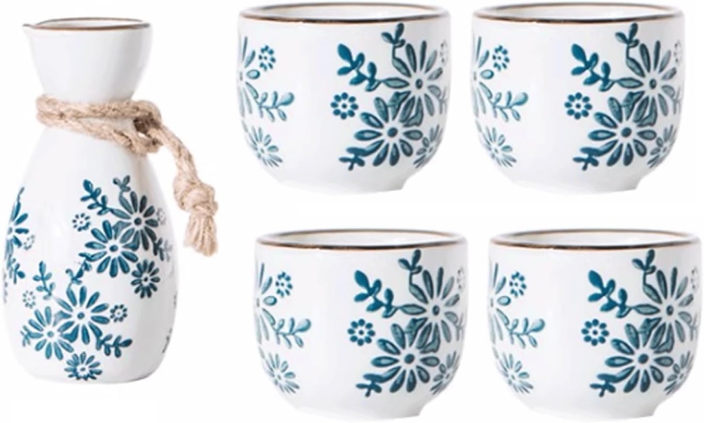 5 Piece Traditional Hand Painted Wine Glasses Sake Set Ceramic Sake Set Sake Cup Set Ceramic Cups Crafts