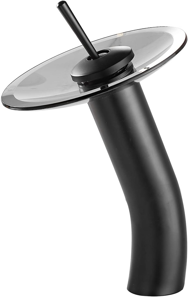 Waterfall Black Bathroom Vessel Faucet Glass Spout 360° Swivel Single Handle One Hole Solid Brass Bowl Faucet Bath Lavatory Vessel Sink Vanity Tall Body for Above Counter Sink