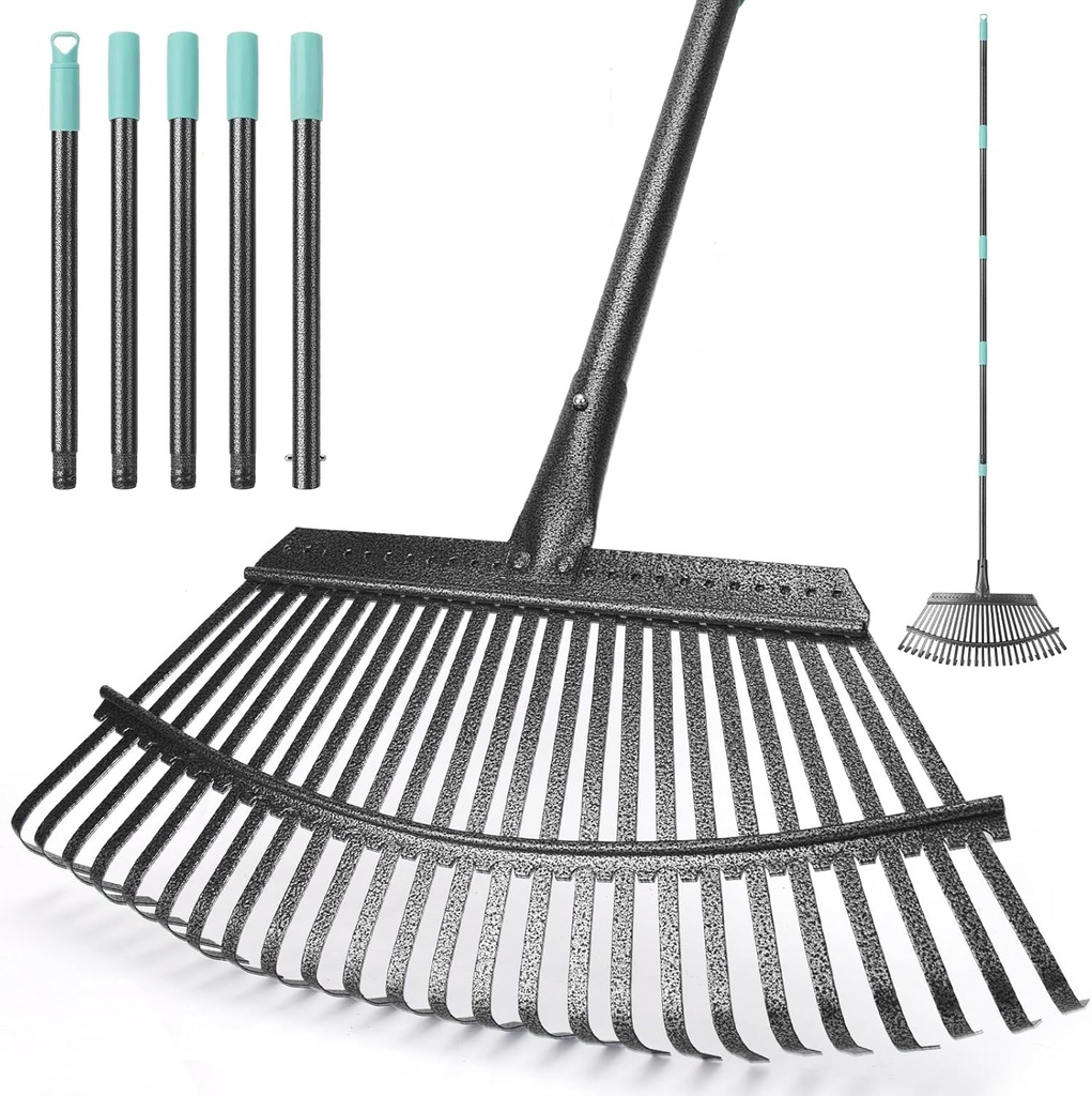 KeFanta Garden Leaf Rake ,18.5" Wide Heavy Duty Leaf Rake with 25 Metal Tines, Leaves Rakes with 6FT Adjustable Handle for Yard Lawn Shrub Garden Leaves