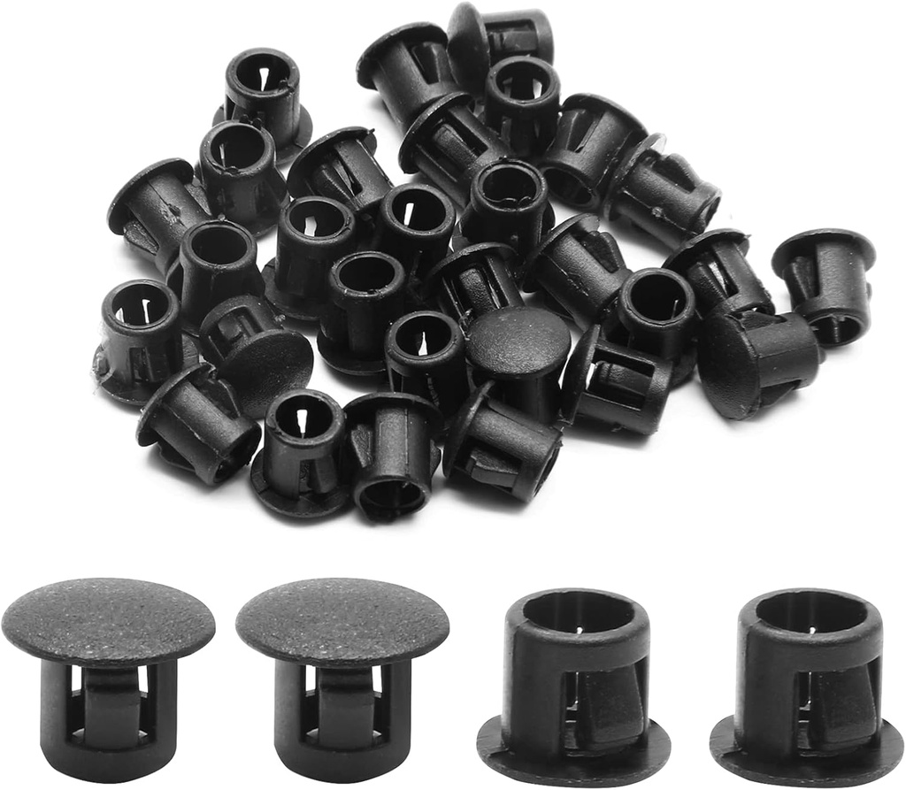 30PCS 6mm (1/4") Black Hole Plugs Plastic Flush Type Hole Plugs Snap in Locking Hole Tube, Furniture Fencing Post Pipe Insert End Caps (Black)