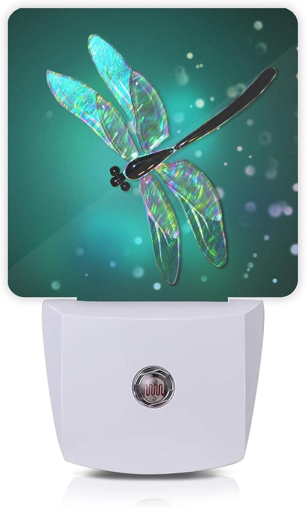 Dragonfly Night Light,Fantasy Green Dragonfly Plug-in Night Lights with Dusk-to-Dawn Sensor for Bedroom, Bathroom and Living Room Sleep Friendly lamp for Women/Girls/Boys Gift,0.5W