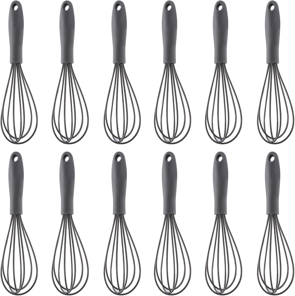 Compact Silicone Whisk (6.7 Inch), 12 Pack Portable Mini Balloon Mixer Egg Beater, Manual Handheld Milk Frothers, Household Egg Blender Small Silicone Egg Whisks for Cooking (Grey)