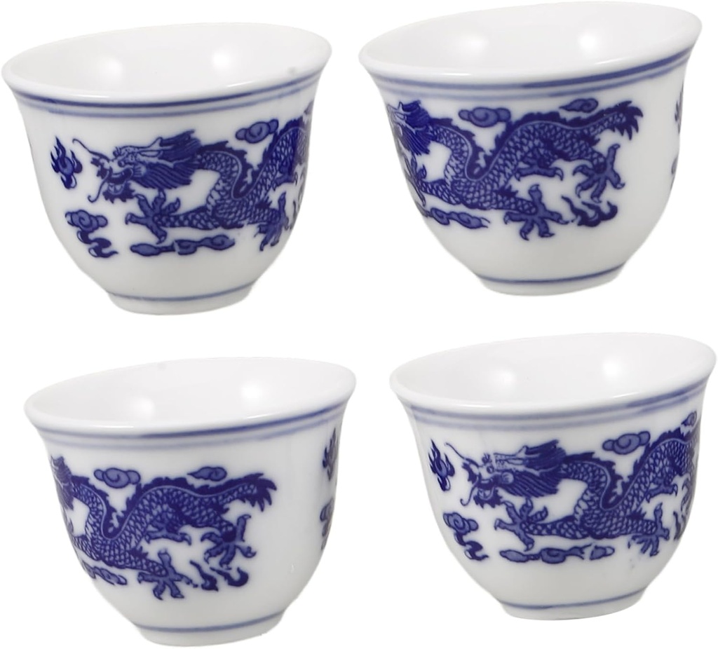 Zerodeko 4pcs Chinese Blue and White Porcelain Teacups Vintage Small Cups for Tea and Sake for Home Office Use Capacity