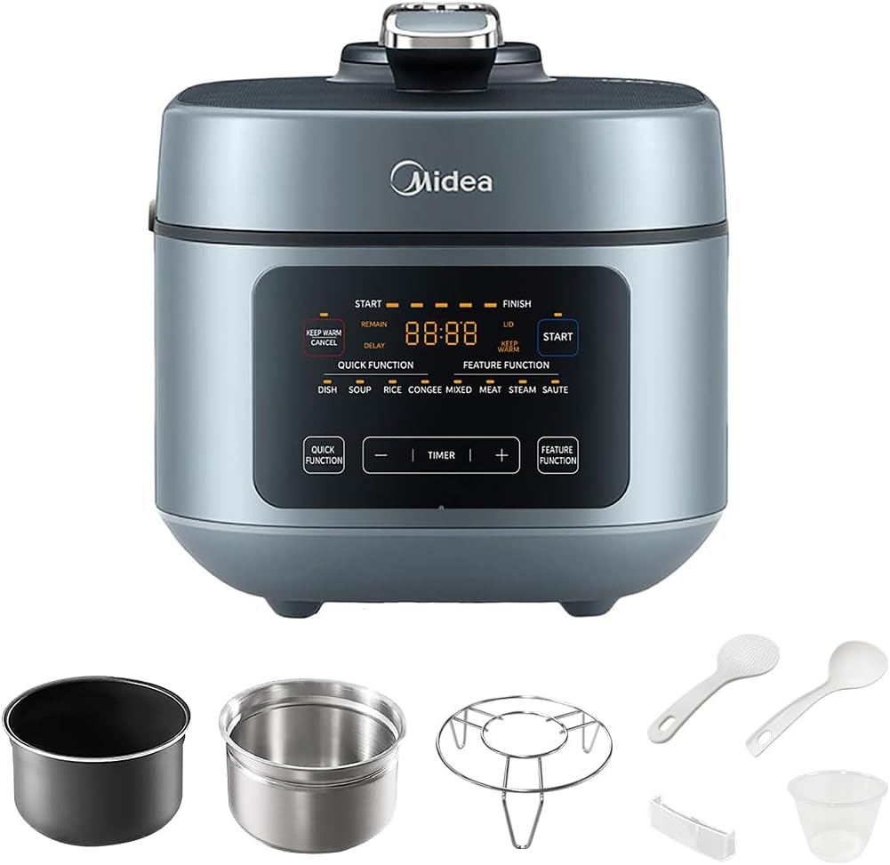 Midea 8-in-1 Electric Pressure Cooker with Dual Pots, Multi-Functional Programmable Slow Cooker, Rice Cooker, Steamer, Sauté Pan and More, 5 Quart