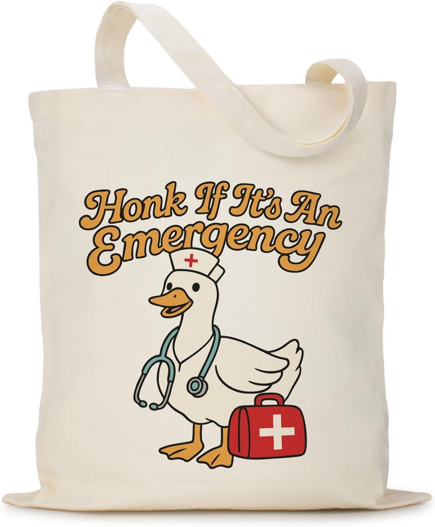 Funny Nurse Canvas Tote Bag, Honk If It's An Emergency Goose Nurse, Funny Goose Nurse Gifts, Quirky Nurse Accessories Gift