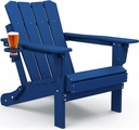 Adirondack Chair Oversized Folding Adirondack Chairs Recyclable HDPE Modern Adirondack Chair with Cup Holder Poly Lumber Patio Chairs for Pool Patio Garden Outdoors Fire Pit Blue