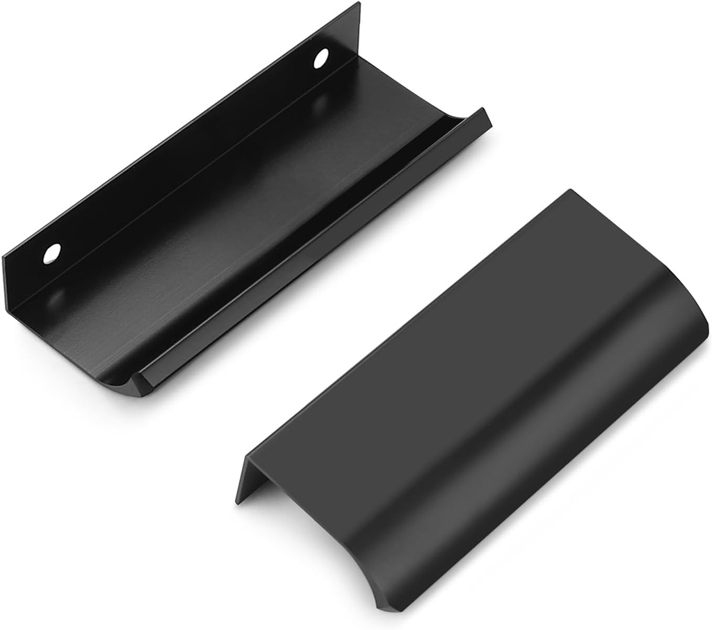 Gobrico 10 Pack Matte Black Edge Finger Pulls, 3"(76mm) Center to Center Drawer Pulls, Aluminum Alloy Kitchen Cabinet Handles