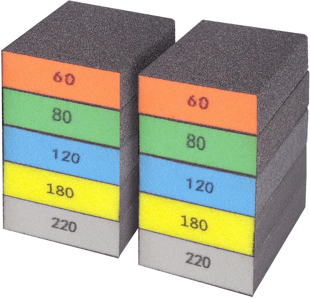 10 Pcs Sanding Sponge, Washable and Reusable Sanding Block 60/80/100/120/180/220 Grit Sand Paper Assortment for Wood Drywall Metal Glasses Sandpaper Block Sand Paper Brick