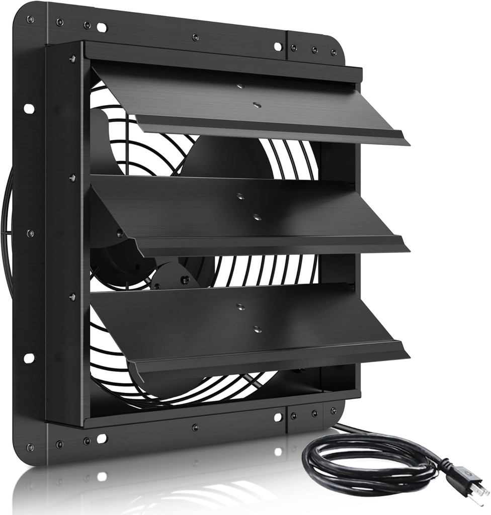 10 Inch Shutter Exhaust Fan, Wall Mount Attic Fan, High Speed Automatic Shutter Attic Fan For Greenhouse, Shed, Shop, Garage