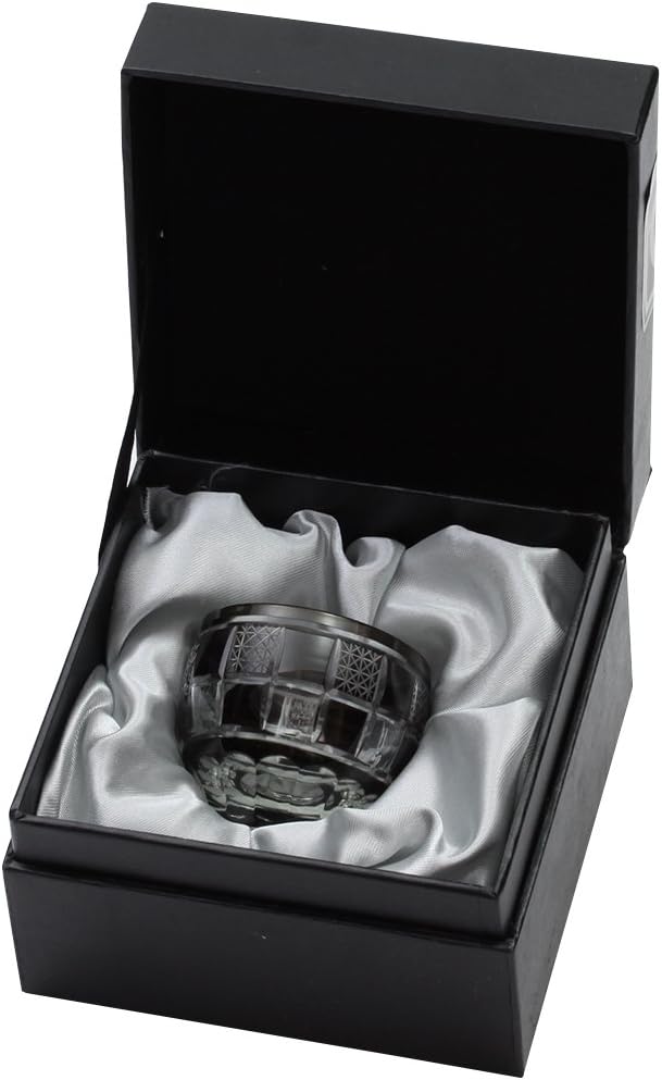 Yamashita Crafts 45015670 Gift Set, Black, 4.9 x 4.9 x 1.3 inches (12.5 x 12.5 x 3.3 cm), Kiriko Gui Cup, Hemp Leaf Checkered