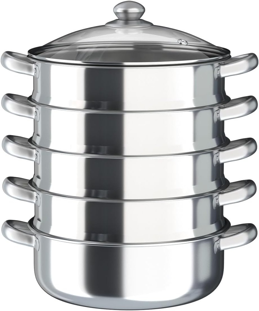 11.81"Stainless Steel Steam Pot,5 Tier Steamer Large Stainless Steel Induction Steamer Pot with Cooking Lid for Vegetable,Dumplings,Soup,Food