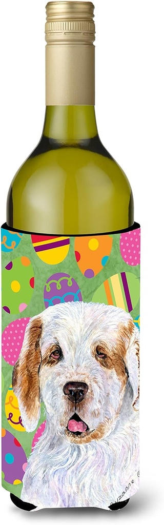Caroline's Treasures SS4845LITERK Clumber Spaniel Easter Eggtravaganza Wine Bottle Hugger Bottle Cooler Sleeve Hugger Machine Washable Collapsible Insulator Beverage Insulated Holder