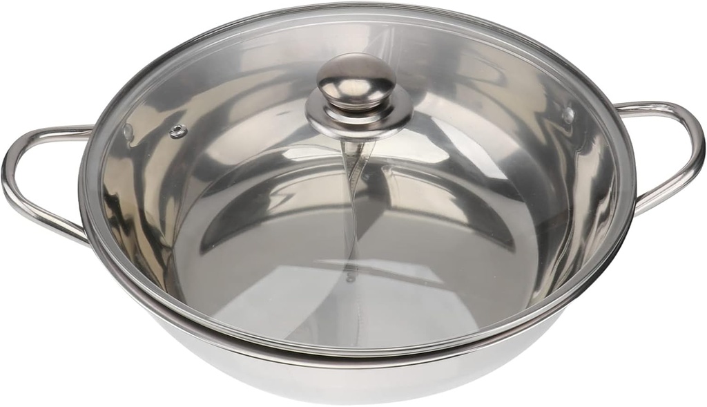LIFKOME Stainless Steel Hot Pot Pot Divider Dual Flavor Electric Cookware Glass Lid