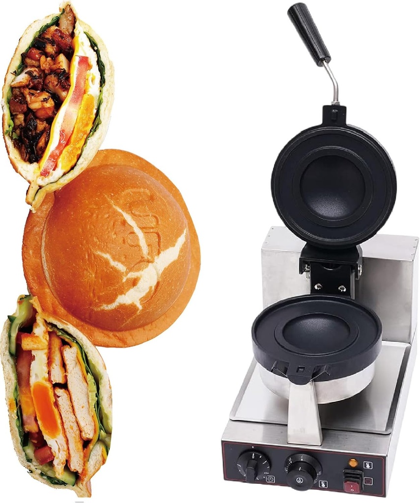 Electric Burger Waffle Maker, 1200W Commercial Non Stick Panini Press Hamburger Machine, with 122-572°F Temperature Control,single-220V