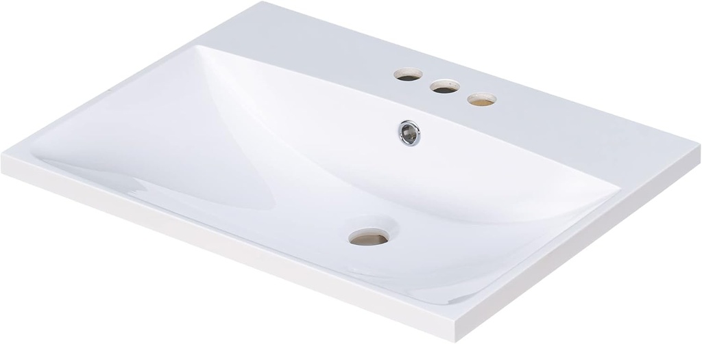 24"x18" Bathroom Vanity Sink Top Only, Center-Located Undermount/Drop-in Countertop, Fit for 4" Cenerset Faucet (Not Included), White