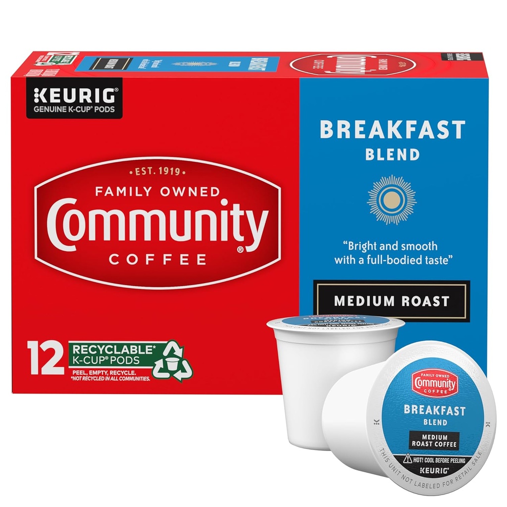 Community Coffee Breakfast Blend, Medium Roast Single-Serve Keurig K-Cup Pods, 12 Count (Pack of 1)
