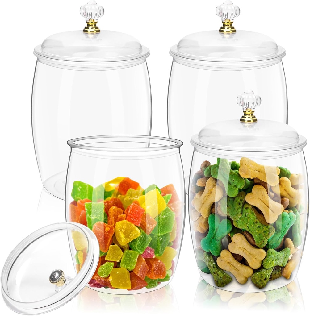 4 Pack 64 Oz Plastic Candy Jar with Lids, Airtight Clear Cookie Storage Containers, Leakproof Apothecary Style Kitchen Organization for Home, Wedding, Pantry & Bathroom Decor