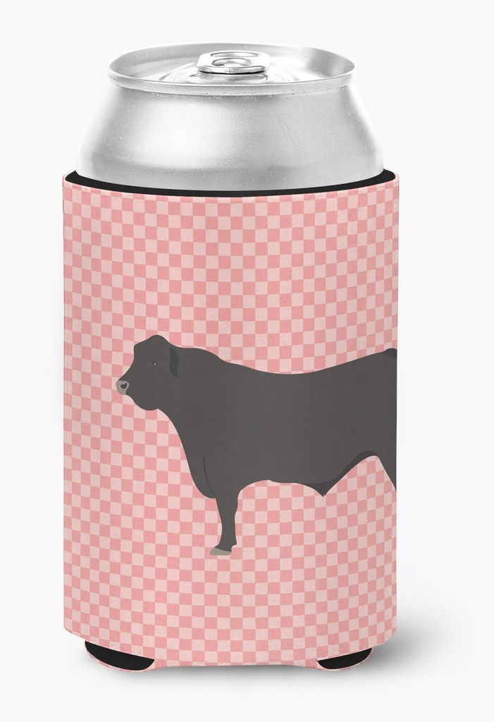 Caroline's Treasures BB7828CC Black Angus Cow Pink Check Can or Bottle Hugger Cooler Washable Drink Sleeve Collapsible Beverage Insulated Holder, Can Hugger, Multicolor