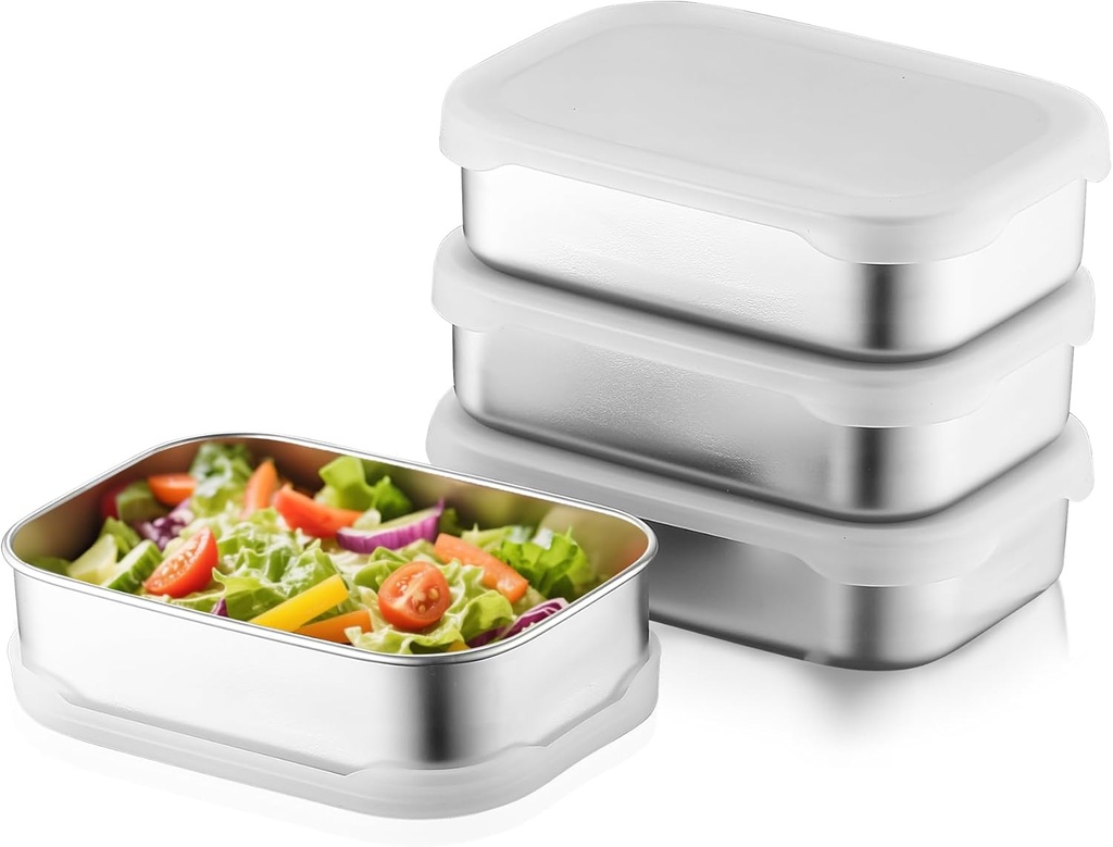 Stainless Steel Snack Containers with silicone Lid Metal Bento Box for Picnic Easy Open Leak Proof Food Containers with Silicone Lids Perfect Metal Lunch Box for Work
