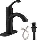 Homevacious Brass Bathroom Faucet 1 Hole Single Handle One Hole Low-Arc Antique Bathroom Sink Faucets with Pop Up Drain with Overflow Farmhouse Lavatory Basin Mixer Tap Supply Hose Matte Black