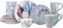Beyond The Shore 16 Piece Dinnerware Set, Service for 4 – Earthenware Ocean-Inspired Plates, Bowls & Mugs – Durable, Microware and Dishwasher Safe – Coastal Décor Beach House Dining