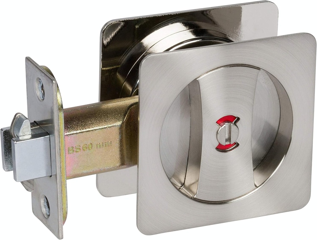 Delaney Hardware 370109 Contemporary Privacy Square Pocket Door Lock - Satin Nickel With Edge Pulls and Color Coded Indicators, Sliding Door Hardware