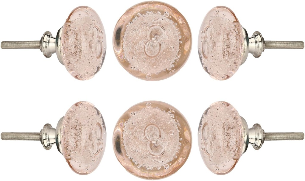 Perilla Home Set of 6 Knobs - Decorative Pink Crystal Knobs - Premium Glass Knobs for Cabinet, Drawers, Dresser, Home Decore Kitchen, Hardware Cupboard Glass Door Wardrobe and Drawer Pulls Handles