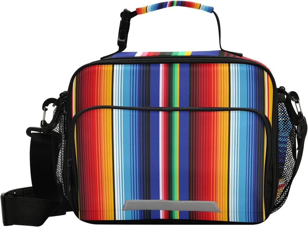 xigua Reusable Lunch Bag Mexican Serape Blanket Stripes Insulated Lunch Box Cooler Tote Removable Shoulder Strap Meal Picnic Bags for Outdoor School Travel Office Work