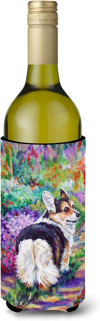 Caroline's Treasures 7297LITERK Corgi Garden Path Wine Bottle Hugger Bottle Cooler Sleeve Hugger Machine Washable Collapsible Insulator Beverage Insulated Holder