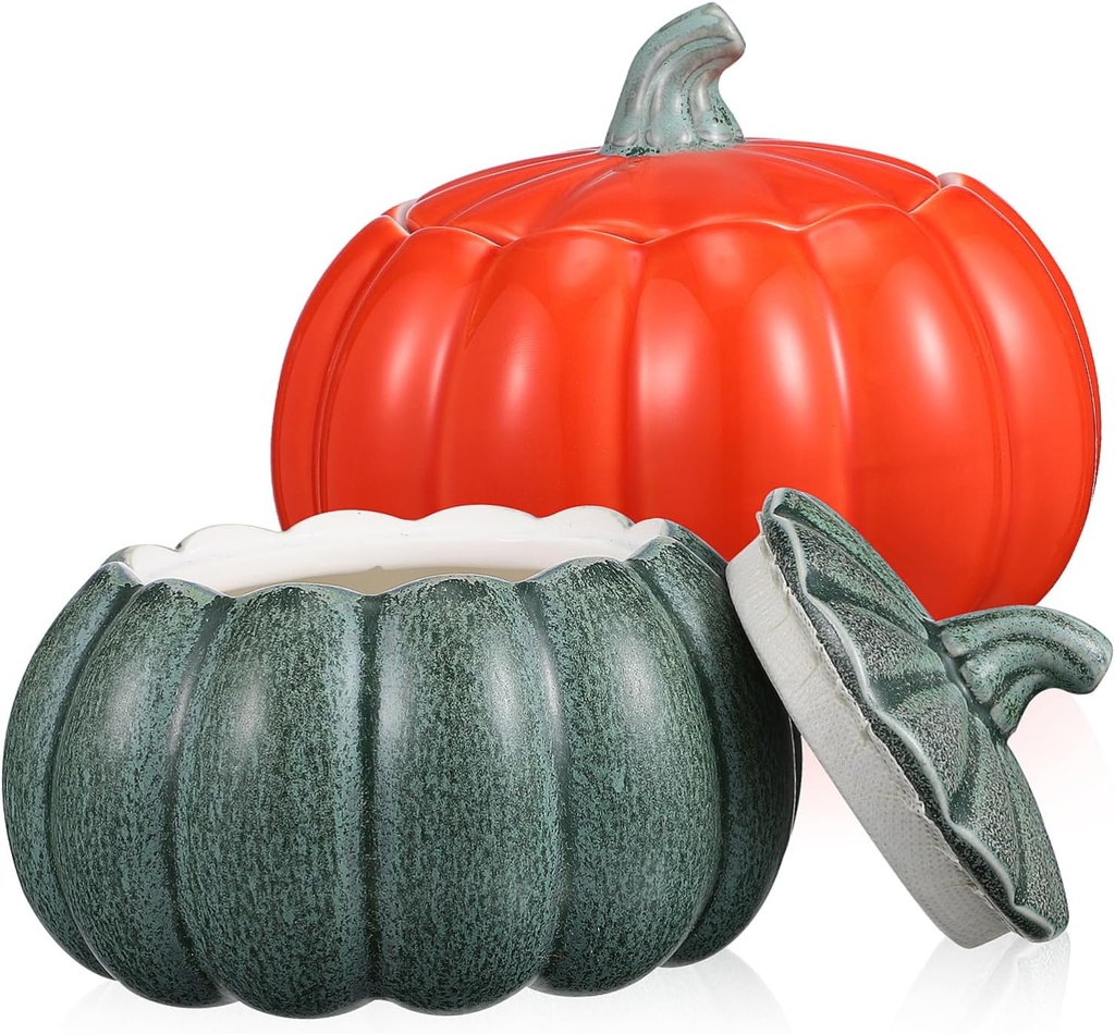 Alipis 2pcs Pumpkin Shaped Ceramic Storage Jars with Airtight Lids for Candy Cookies and Tea Decorative Food Storage Containers for Home Kitchen Organization