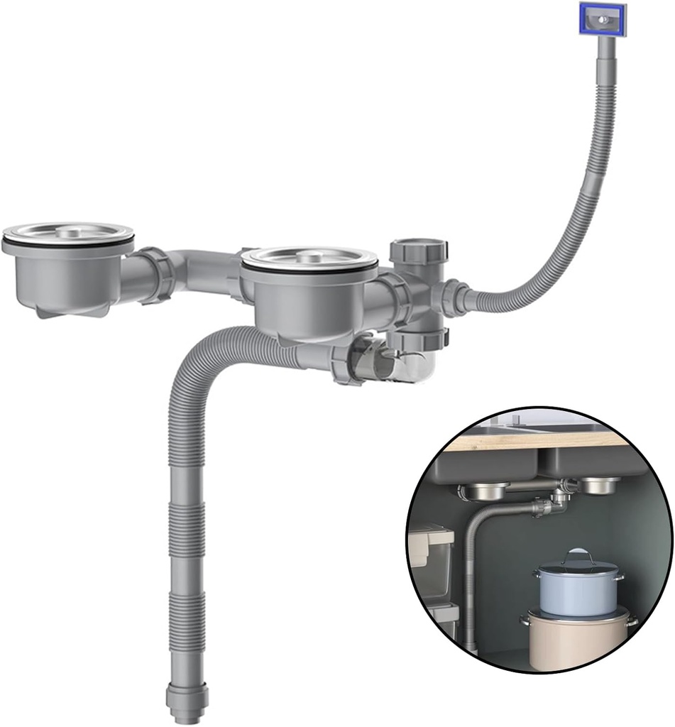 Double Sink Drain Kit Space Saving Kitchen Sink Drain Kit Multi Function P Trap Adjustable Kitchen Sink Drain Kit Universal Kitchen Sink Drain Kit 1 1/2 Flexible Drain Pipe