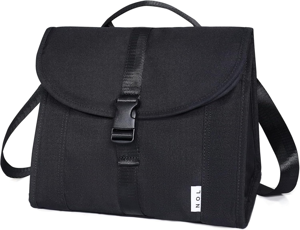 NOL Natural Organic Lifestyle Insulated Lunch Bag for Women/Men, Reusable Nylon Leakproof Lunch Cooler Box, Lunch Tote Bag With Buckle for Work Travel Picnic (Black)