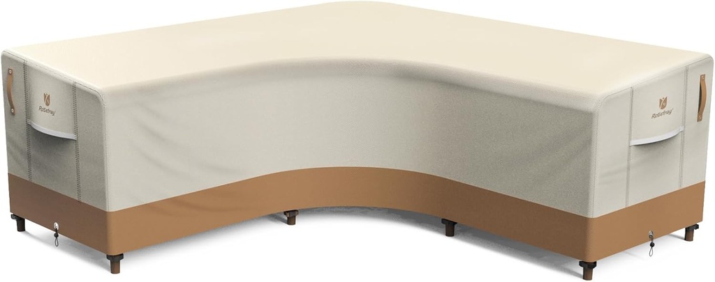 Rosefray 600D Outdoor V-Shaped Sectional Cover,Heavy Duty Anti UV Patio Sectional Sofa Cover with Air Vent, Waterproof Furniture Covers for Deck, Lawn,Backyard 85"x85" Khaki Brown