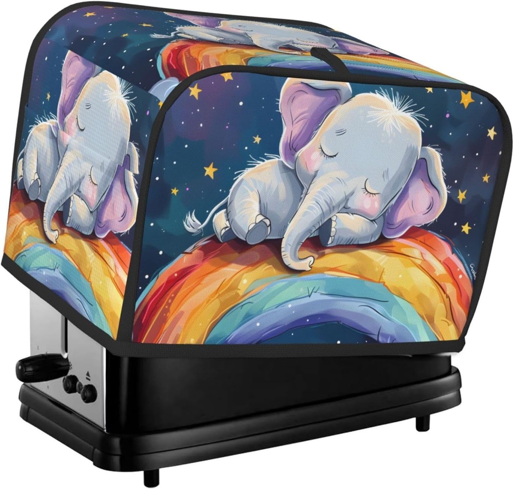 Elephant Rainbow Star Pattern Toaster Cover 2 Slice Washable Bread Maker Cover Decorative Kitchen Small Appliance Covers Dust Protection Stain Resistant Bread Machine Protector with Top Handle