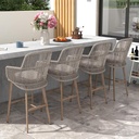 Patiorama Outdoor Bar Stools Set of 4, 46" Counter Height Bar Stools Chair w/Arm and Woven Rope Back, Rattan Bar Stool, Patio Metal Modern Wicker Bar Chairs for Kitchen Island,Pool, Wood Grain Finish