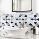 WESTICK 3D Textured Marble Peel and Stick Backsplash Heat Resistant Kitchen Backsplash Tiles Waterproof Shell Peel and Stick Wall Tiles for Bathroom Sink Camper Grey White Black 10 Sheet 12" x 12"