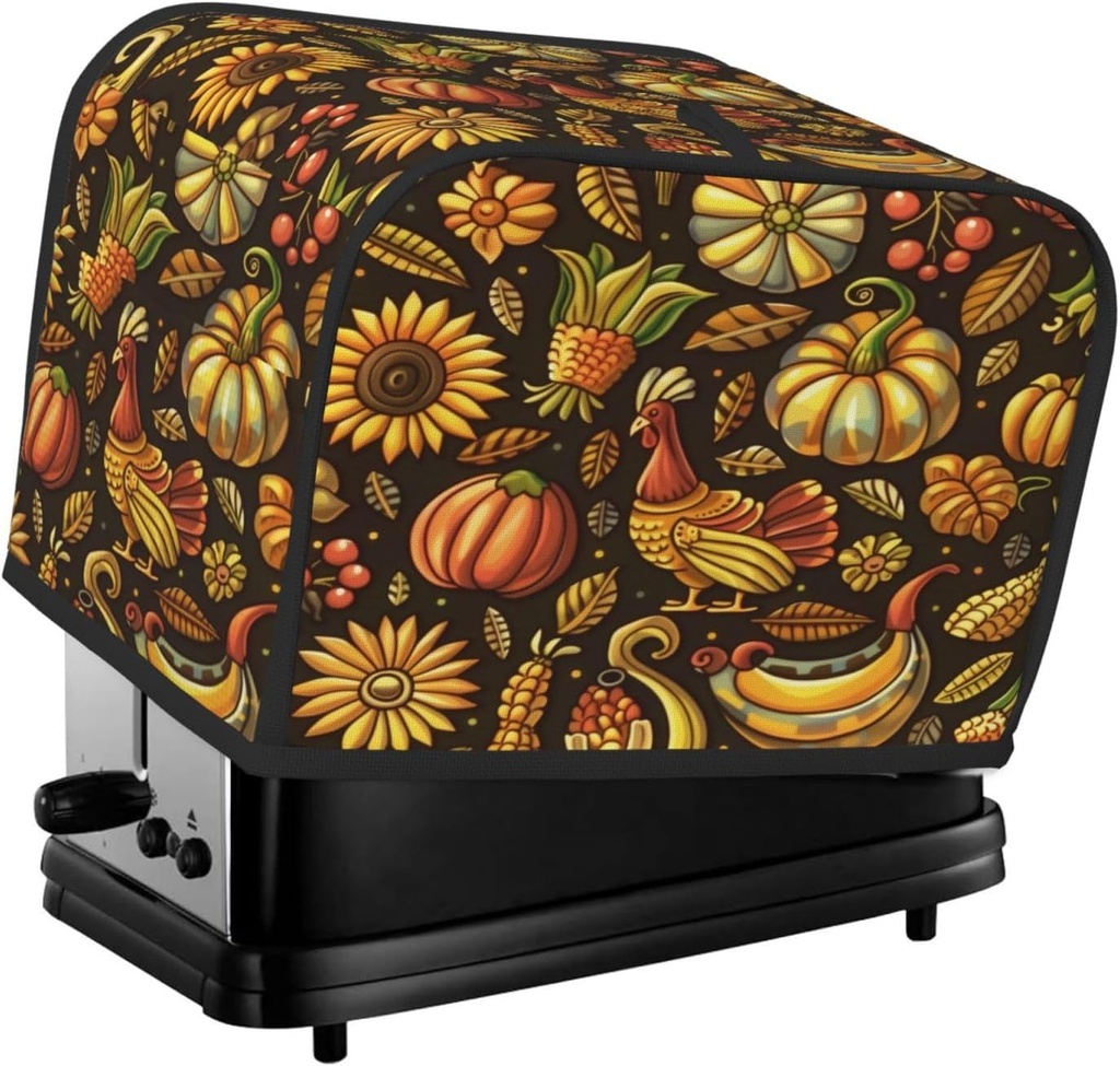 Toaster Cover 2 Slice Vintage Thanksgiving Turkey Pumpkin Sunflowers Toaster Cover Waterproof Kitchen Small Appliance Covers Microwave Oven Dust-Proof Bread Cover, Women Gift