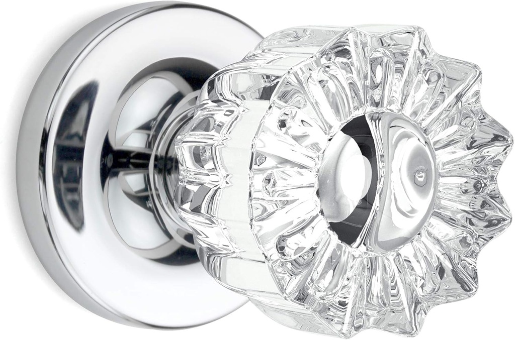 Privacy Vintage Fluted Crystal Door Knobs Polished Chrome Round Rosette