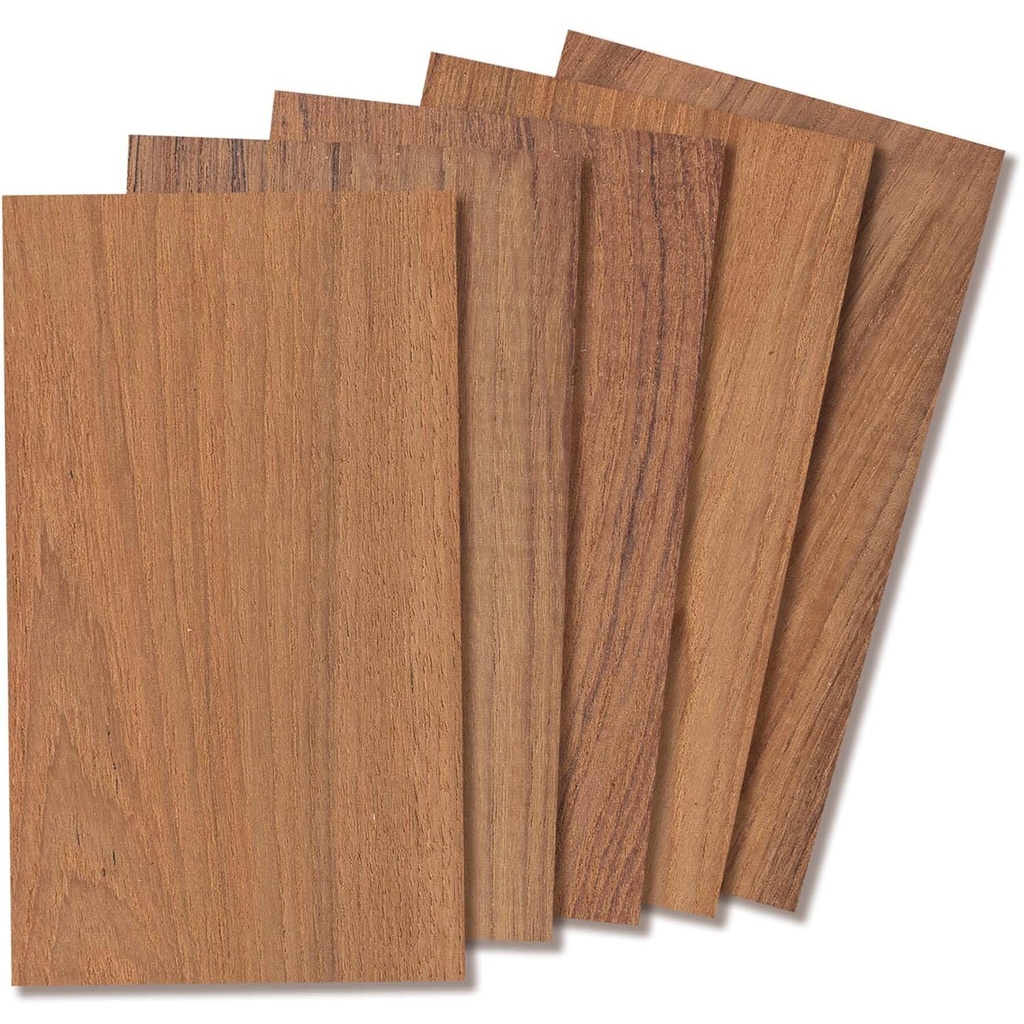Teak Wood Sheets 1/8 inch Thick, 4x8 inch Solid Panel Veneer Plank Myanmar Burmese Lumber Board for Crafts - Pack of 5 by Craftiff