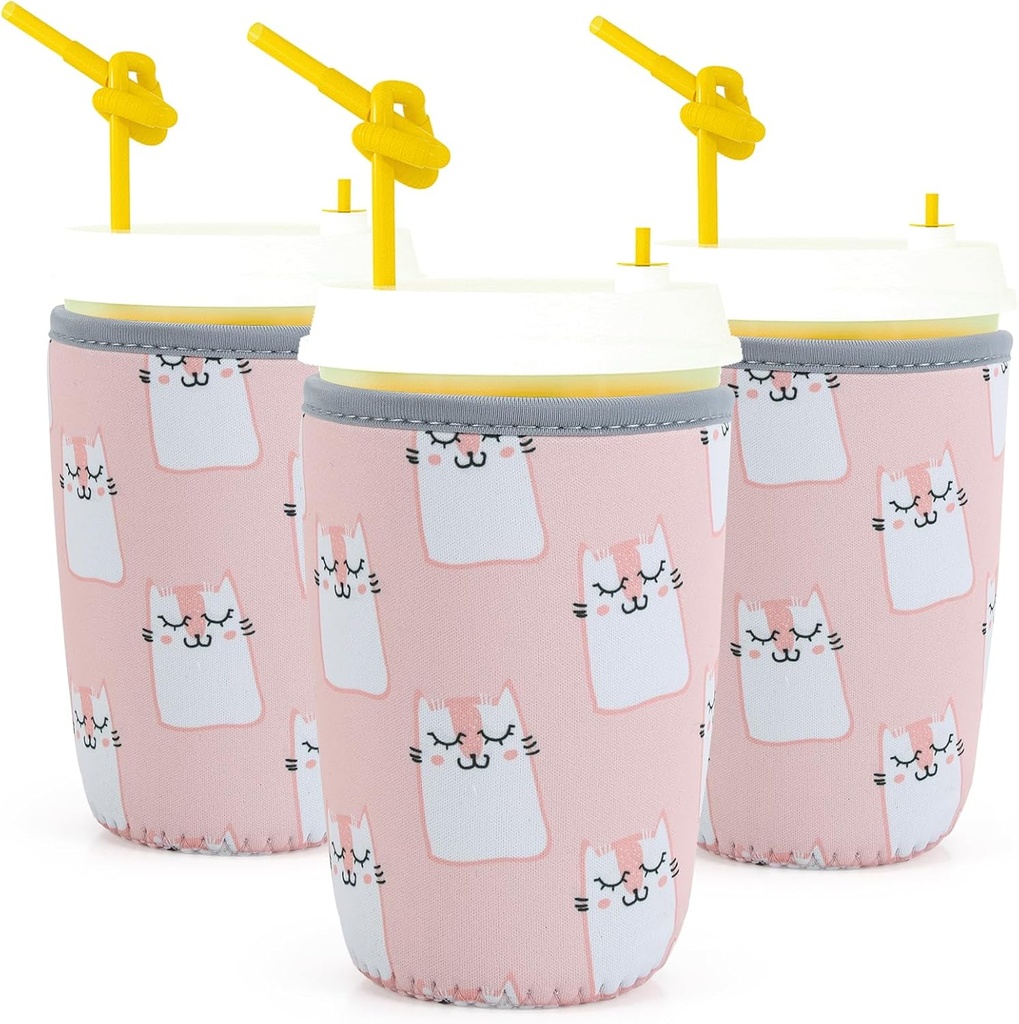 Reusable Insulated Cup Sleeve for Iced Coffee & Cold Drinks, Reusable Neoprene Beverage Holder, Medium 22-28oz, Pack of 3