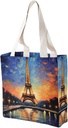 Canvas Tote Bag for Women Reusable Grocery Bag Eiffel Tower Shopping Bags Casual Shoulder Bag Handbag