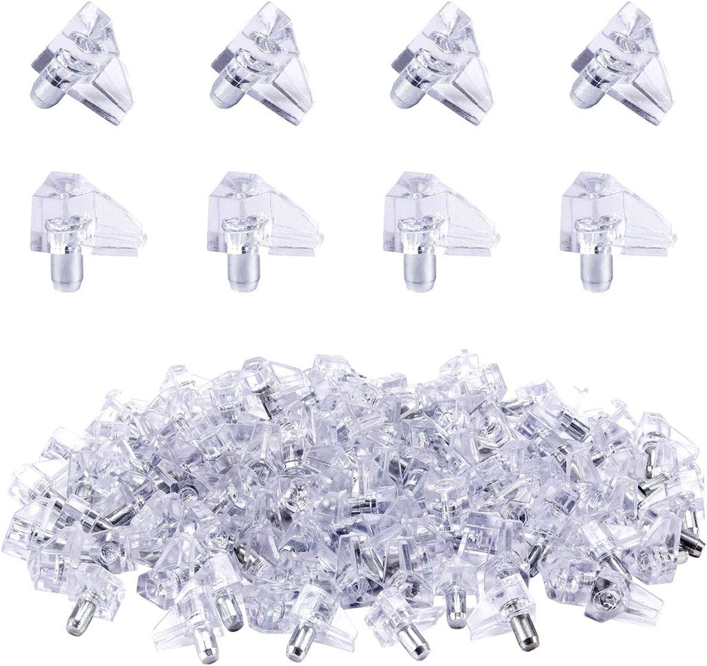 Apipi 100 Pieces Clear Shelf Support Pegs -5 mm Cabinet Shelf Clips,Shelf Holder Pins Bracket Steel Pin for Cabinet Furniture Book Shelves Supplies