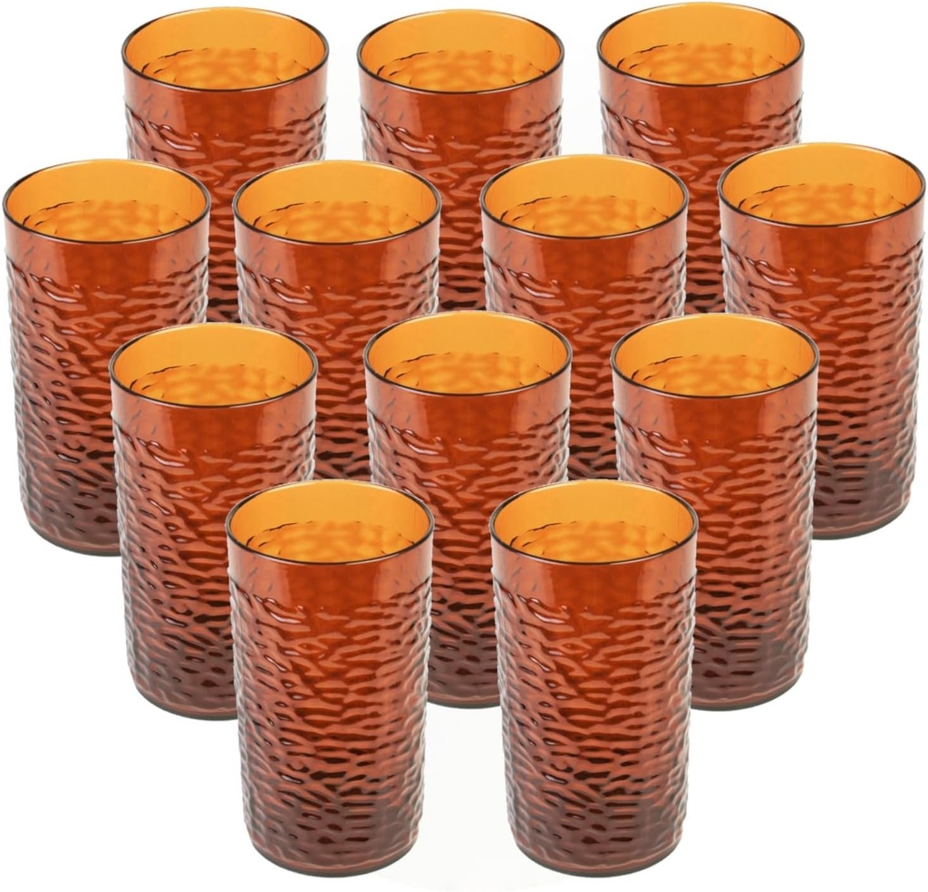 TrueCraftware- 16 oz Amber Pebble Tumbler Drinking Glasses Set of 12- Reusable Premium Water Iced Tea Glasses Dishwasher Safe Break-Resistant for Home and Restaurants