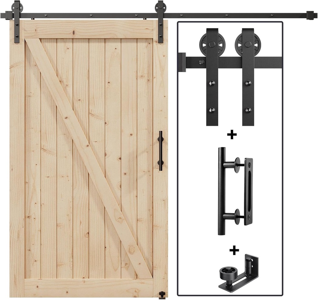 EaseLife 8FT Sliding Barn Door Hardware Track Kit & Handle,Big Industrial Spoke Wheel Pulley,Wall Mount,Slide Smoothly Quietly,Easy Install,Black,96" Track Fit for 44-46" Wide Opening (No Door)